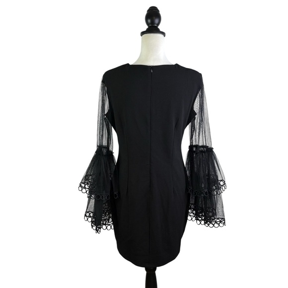 Ina Black Cocktail Party Evening Dress Sheer Bell Sleeve Details Size L - Picture 7 of 15